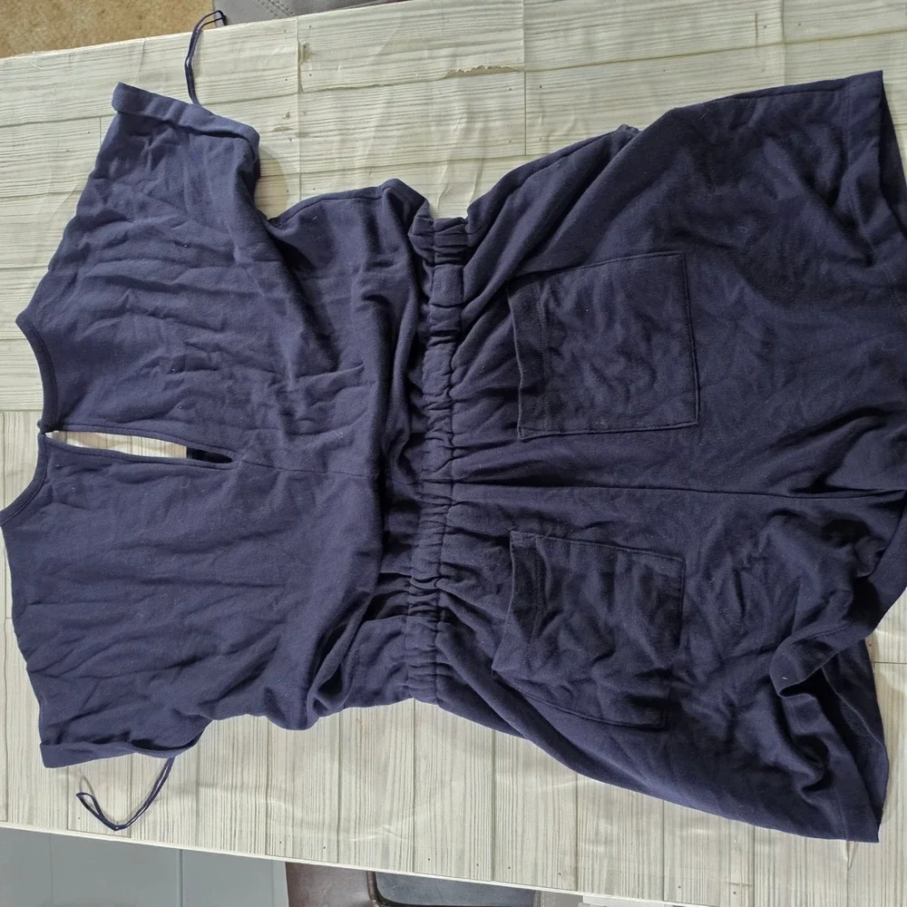 Lou & Grey for LOFT Womens Navy Blue Fleece Short Sleeve Romper Size L Pockets - Picture 2 of 5